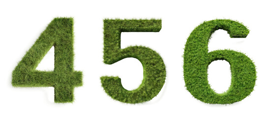 Set of 4, 5, 6 grass numbers isolated on transparent background - Generative AI