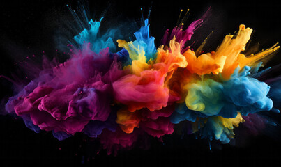 Explosion of Vivid Colors: Dynamic Smoke Powder Burst on Black Background
