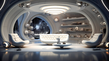 Futuristic Living Space.  Futuristic Hi-Tech Interior Design.Futuristic Living Space.