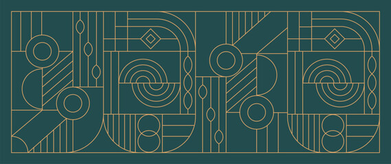 Luxury geometric gold line art and art deco background vector. Abstract geometric frame and elegant art nouveau with delicate. Illustration design for invitation, banner, vip, interior, decoration.