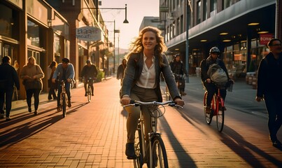 woman cycling on the street in the city