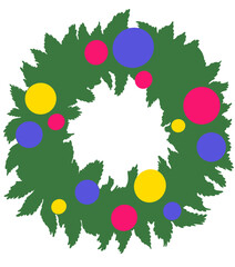 color illustration carton flat style silhouette Christmas tree toy New Year wreath decor bright design element sticker postcard