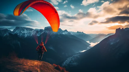 Tuinposter Paragliding in the Mountains © EwaStudio