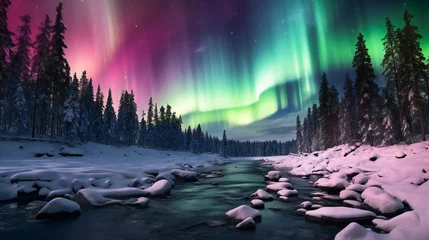 Foto op Canvas Ribbons of Northern Lights in the Snowy North © EwaStudio