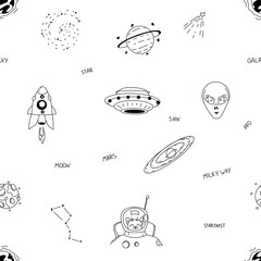 Seamless doodle pattern. doodle space. white background, black line. hand drawn. 