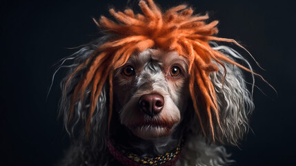 Silly Pup in a Wig . AI Generated
