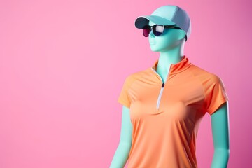 Composition with sportswear on mannequin on pastel background. Trendy colorful sportswear. Fitness, sports concept. Advertising, studio product photography. Generative AI