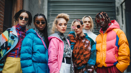 Friends from 80s, 90s. Stylish young people