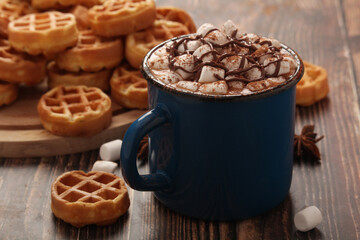 A mug with hot chocolate with marshmallow	