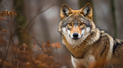 Obraz premium Timber Wolf in the Forest. AI Generated