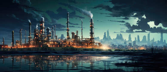 Fototapeta premium Panoramic view of a petrochemical and refinery industrial area