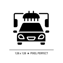 2D pixel perfect glyph style car wash icon, isolated vector, simple silhouette illustration representing car service and repair.