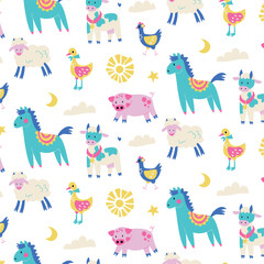 Village & Farm Kid Seamless Pattern