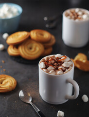 A mug with hot chocolate with marshmallow