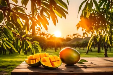 sunset in mango orchard