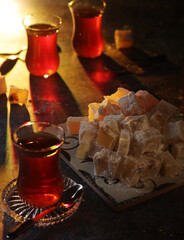 Traditional Turkish lokum with tea