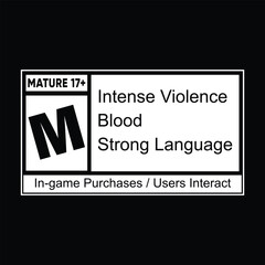 Blood strong Language game label vector icon. Isolated Mature game sticker sign design.