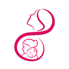 Woman outline with mother and baby icon, mother concept 