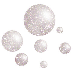 White glitter spheres on transparent background. Circle icon. Design for decorating,background, wallpaper, illustration