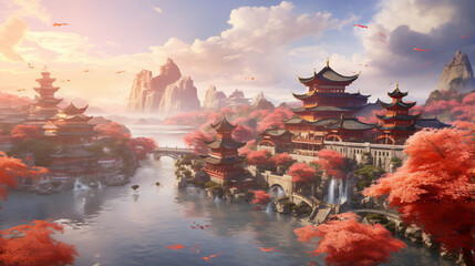 Chinese style fantasy scenes3d rendering