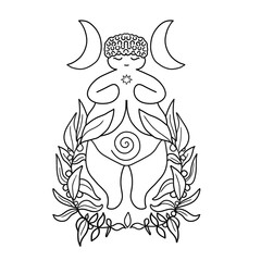 The Great Goddess With Triple Moon Lineart Inspired by the 
