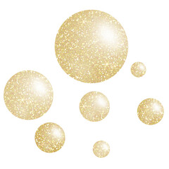 Golden glitter spheres on transparent background. Circle icon. Design for decorating,background, wallpaper, illustration