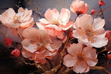 Obraz na płótnie Canvas Pink flower painting in pastel palette
