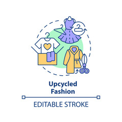 2D editable multicolor icon upcycled fashion concept, simple isolated vector, sustainable fashion thin line illustration.
