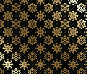 Golden flowers, modern Thai pattern vector illustration. 