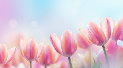 Closeup of blooming tulip flower in spring on pastel background
