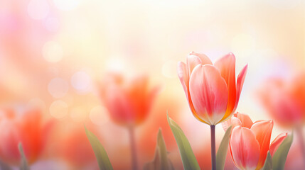 Closeup of blooming tulip flower in spring on pastel background