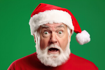 Naklejka premium Surprised santa on green background