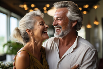 Romantic senior family couple wife and husband in living room