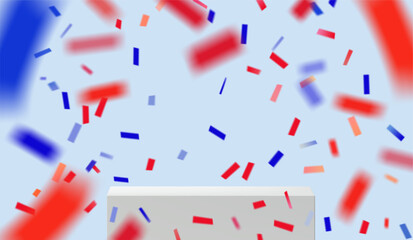 Abstract 3D Vector minimal scene for mockup product display. Food and beverage product background for sale event concept. Stage showcase with confetti on blue display studio background. Vector EPS10