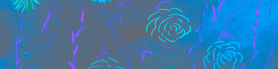 Vintage Hand Drawn Flower. Neo Summer Postcard.