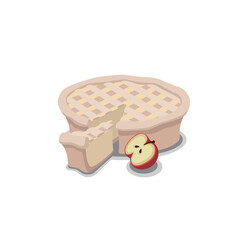 Pie and its piece with apple on a white background in a minimalist style