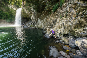 Waterfall on the tropical Reunion Island in the Indian Ocean - obrazy, fototapety, plakaty