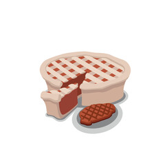 Pie and its piece with meat on a white background in a minimalist style
