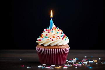 birthday cupcake with candle. Generative AI