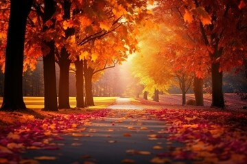 Naklejka na ściany i meble autumn in the park. Generative AI