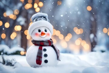Fototapeta premium Cute xmas snowman on the snow, Generative Ai