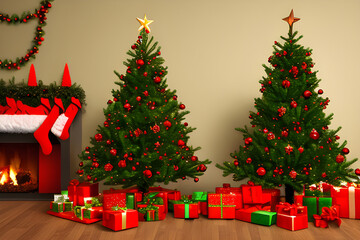 A christmas tree with presents under it and a star on the top