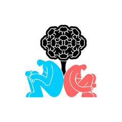 Explosion in relationships icon sign. Lovers' quarrel symbol. Two people are sitting with their faces turned away. Pain and disappointment in a partner. 