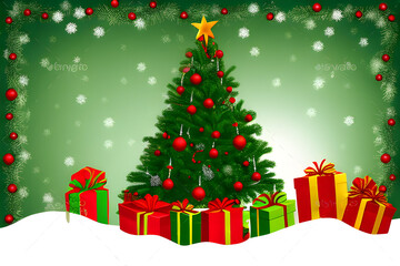 A christmas tree with presents under it and a star on the top