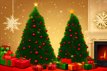 Obraz premium A christmas tree with presents under it and a star on the top