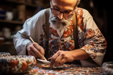 Fotobehang Arab artisan crafting intricate patte, Generative AI © Shooting Star Std