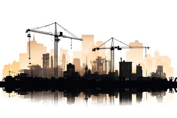 Silhouette of a construction site isolated on transparent background. Generative AI.