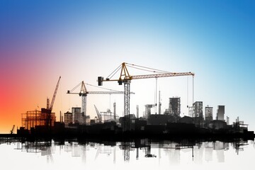 Fototapeta premium Silhouette of a construction site isolated on transparent background. Generative AI.