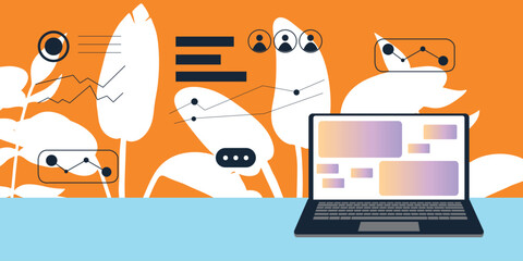 Technology Vector flat illustration. Social media and business presentations, user interface, UX, graphic and web design, apps and interfaces. EPS 10