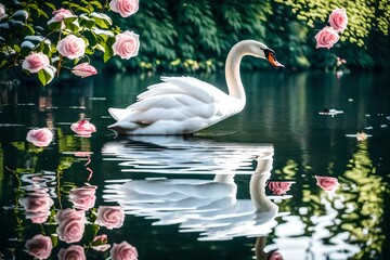 view of swan and flowers in lake